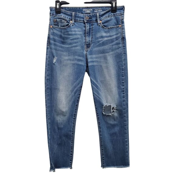 Denizen by Levi's High-Rise Slim Crop Women's Destroyed Fray Hem Denim Capris 27 - Picture 1 of 9